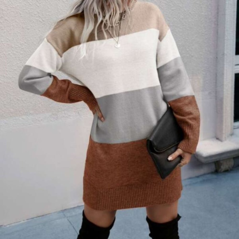 colorblock mini sweater dress contemporary brown - Picture 4 of 5